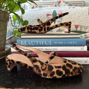 J Crew Layla slingback Mary Jane in Leopard calf hair size 6 1/2